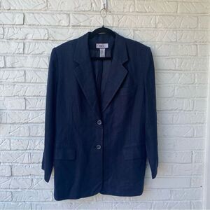 Vtg Bice Blue Linen Blend Blazer Jacket Size 14 Long Notched Lapels